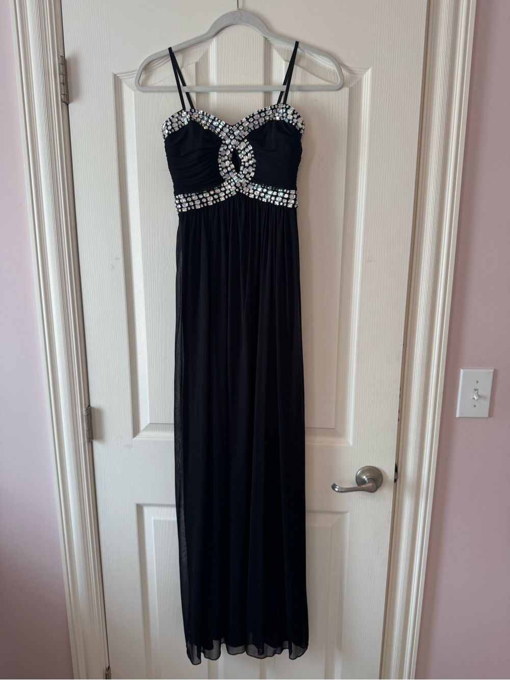 City Triangles Black Maxi Dress with Silver Beaded Accents